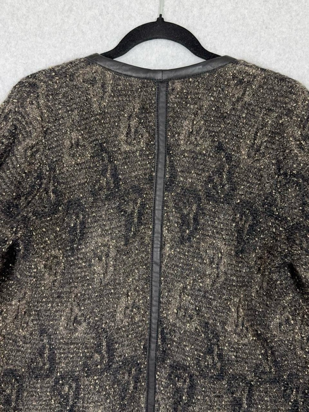 Eileen Fisher Cardigan Sweater Leather Trim Open Front Mohair Blend Womens Small - Picture 8 of 14
